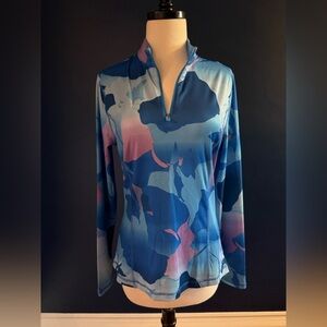 NWT Callaway Womens Opti-Dri Golf Shirt Quarter Zip Long Sleeve Blue Sea Star